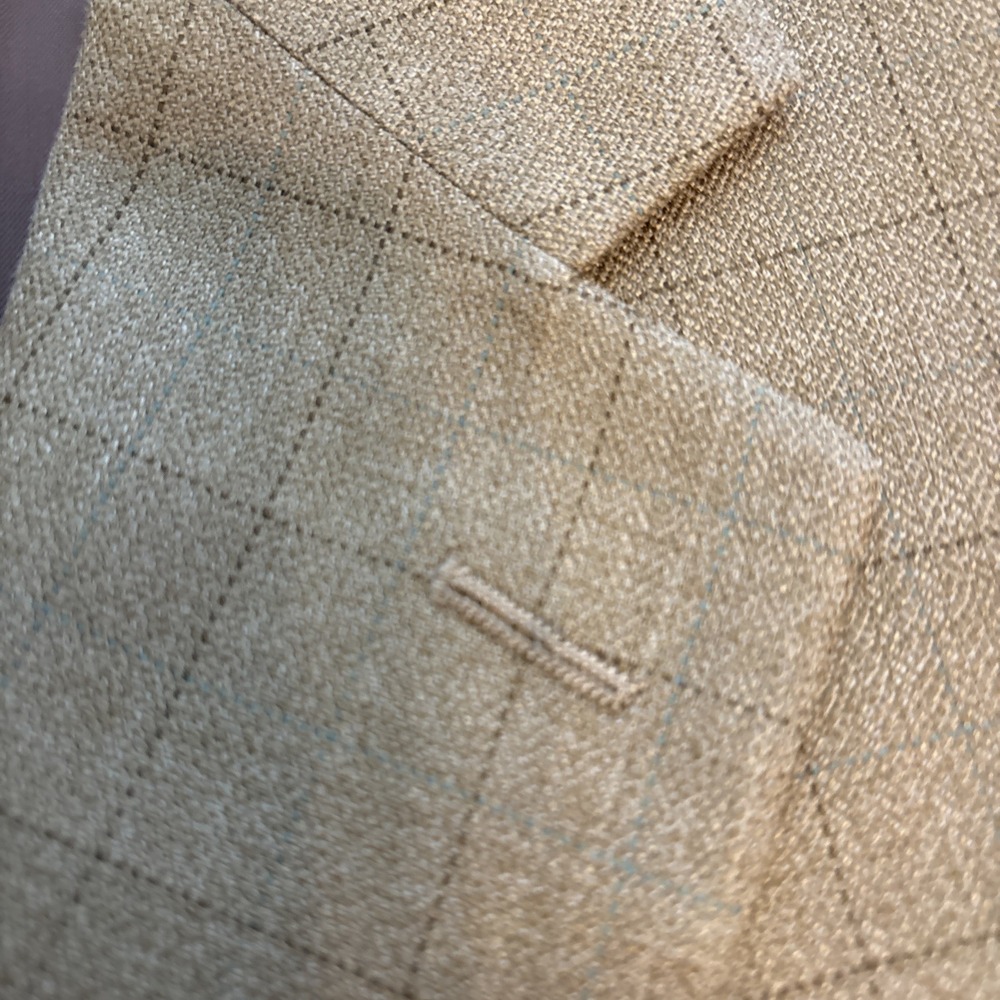 Petrocelli Men's Beige Tan Brown Plaid Windowpane Silk Wool Blazer Jacket  48L - Picture 2 of 10